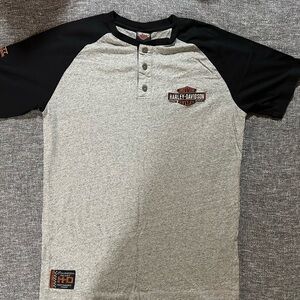 Harley-Davidson Grey Body Black Raglan Henley Tee